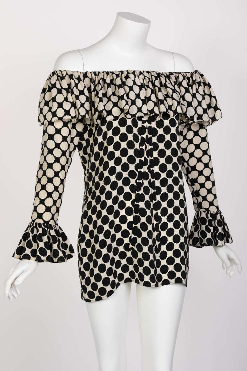 Saint Laurent Polka Dot Ruffle Blouse YSL, 1985