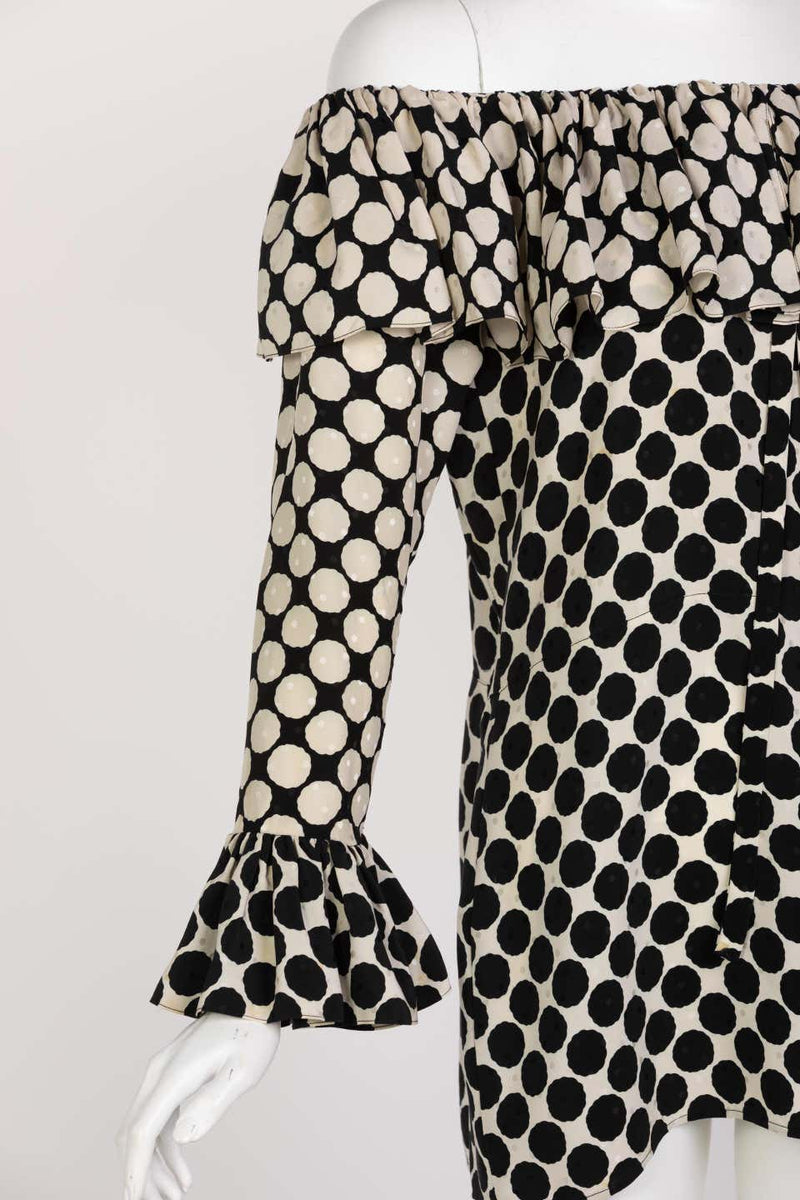 Saint Laurent Polka Dot Ruffle Blouse YSL, 1985
