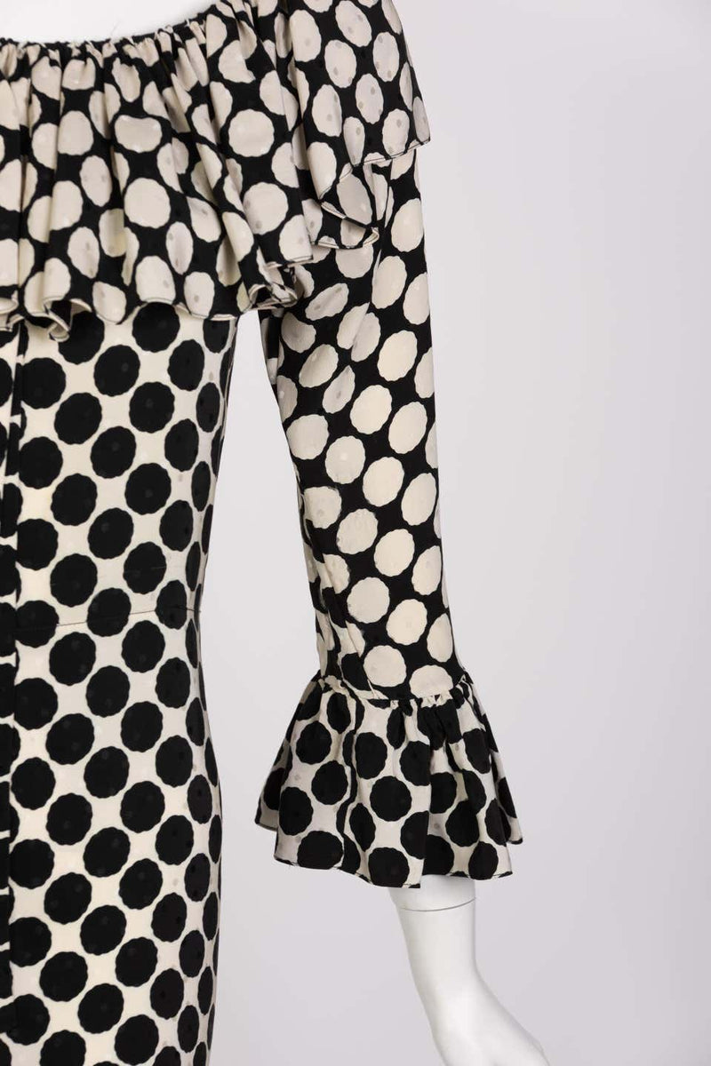 Saint Laurent Polka Dot Ruffle Blouse YSL, 1985