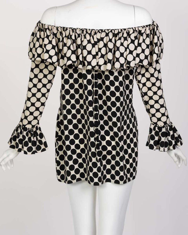 Saint Laurent Polka Dot Ruffle Blouse YSL, 1985