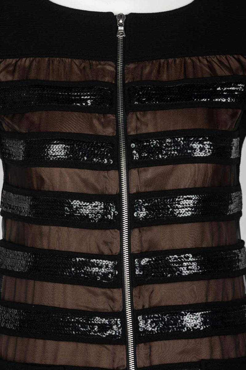 Courrèges Black Wool & Chiffon Sequin Zip Mod Mini Dress