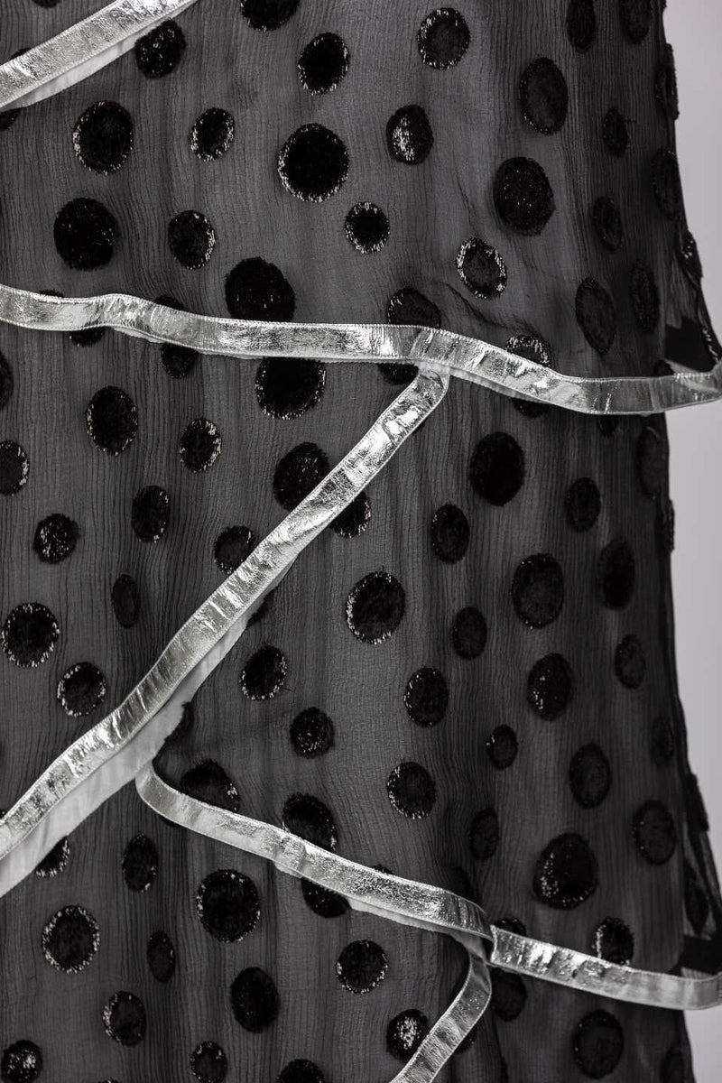 Courrèges Black Metallic Polka Dot Layered Maxi Dress, 1970s