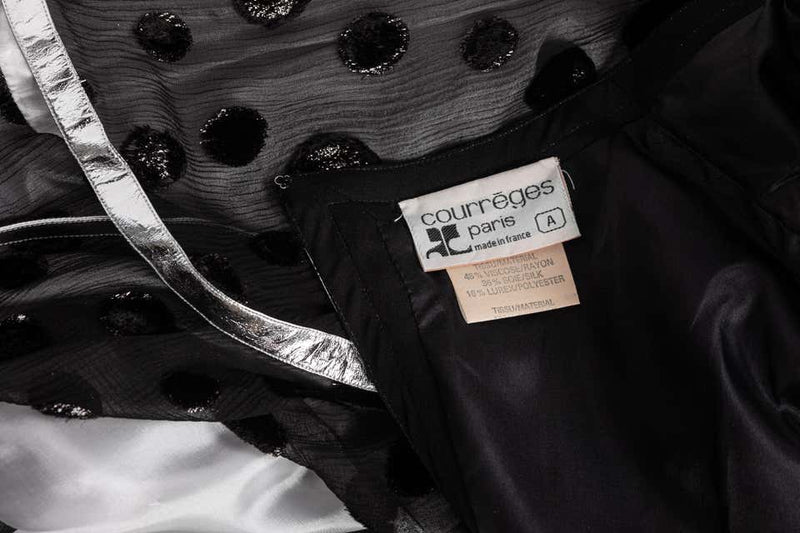 Courrèges Black Metallic Polka Dot Layered Maxi Dress, 1970s