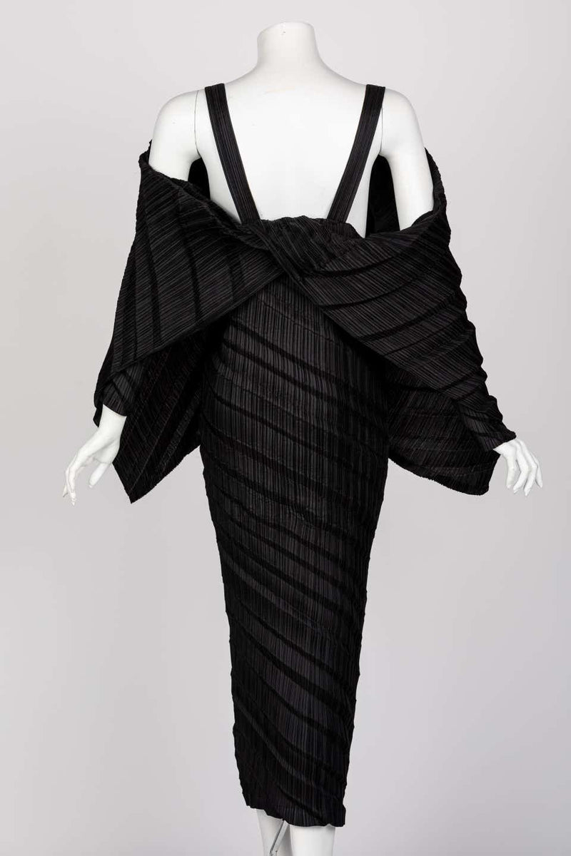 Issey Miyake Black Pleated Sculptural Dress, 1990s