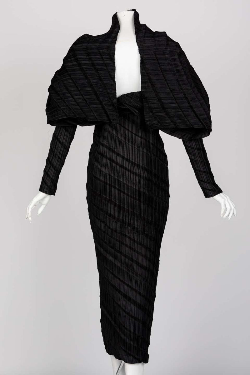 Issey Miyake Black Pleated Sculptural Dress, 1990s