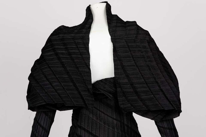 Issey Miyake Black Pleated Sculptural Dress, 1990s