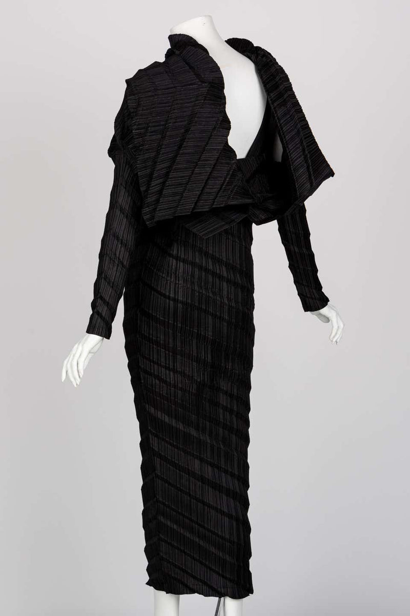 Issey Miyake Black Pleated Sculptural Dress, 1990s