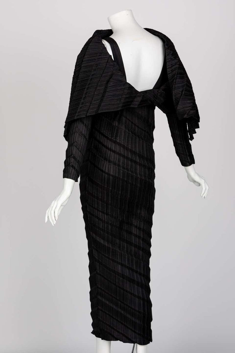Issey Miyake Black Pleated Sculptural Dress, 1990s