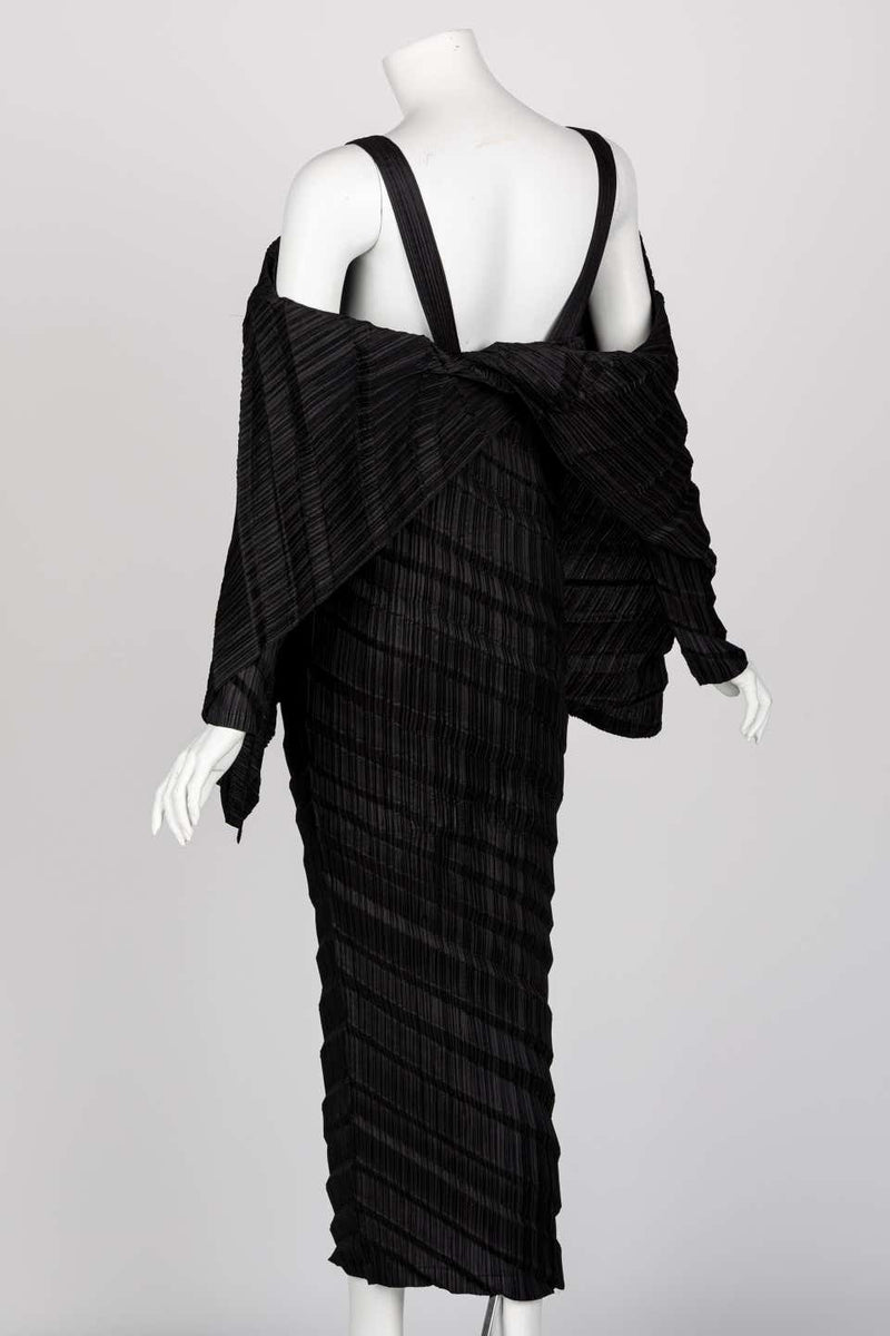 Issey Miyake Black Pleated Sculptural Dress, 1990s