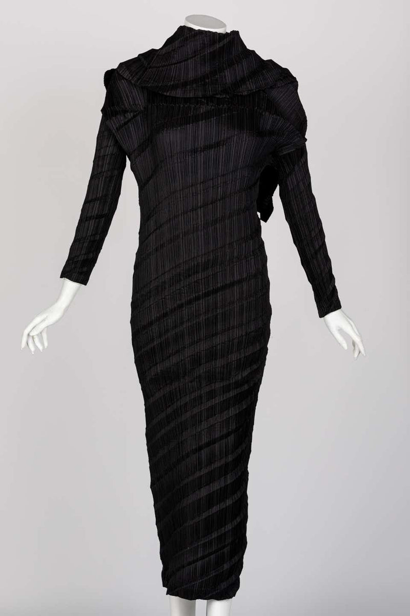 Issey Miyake Black Pleated Sculptural Dress, 1990s