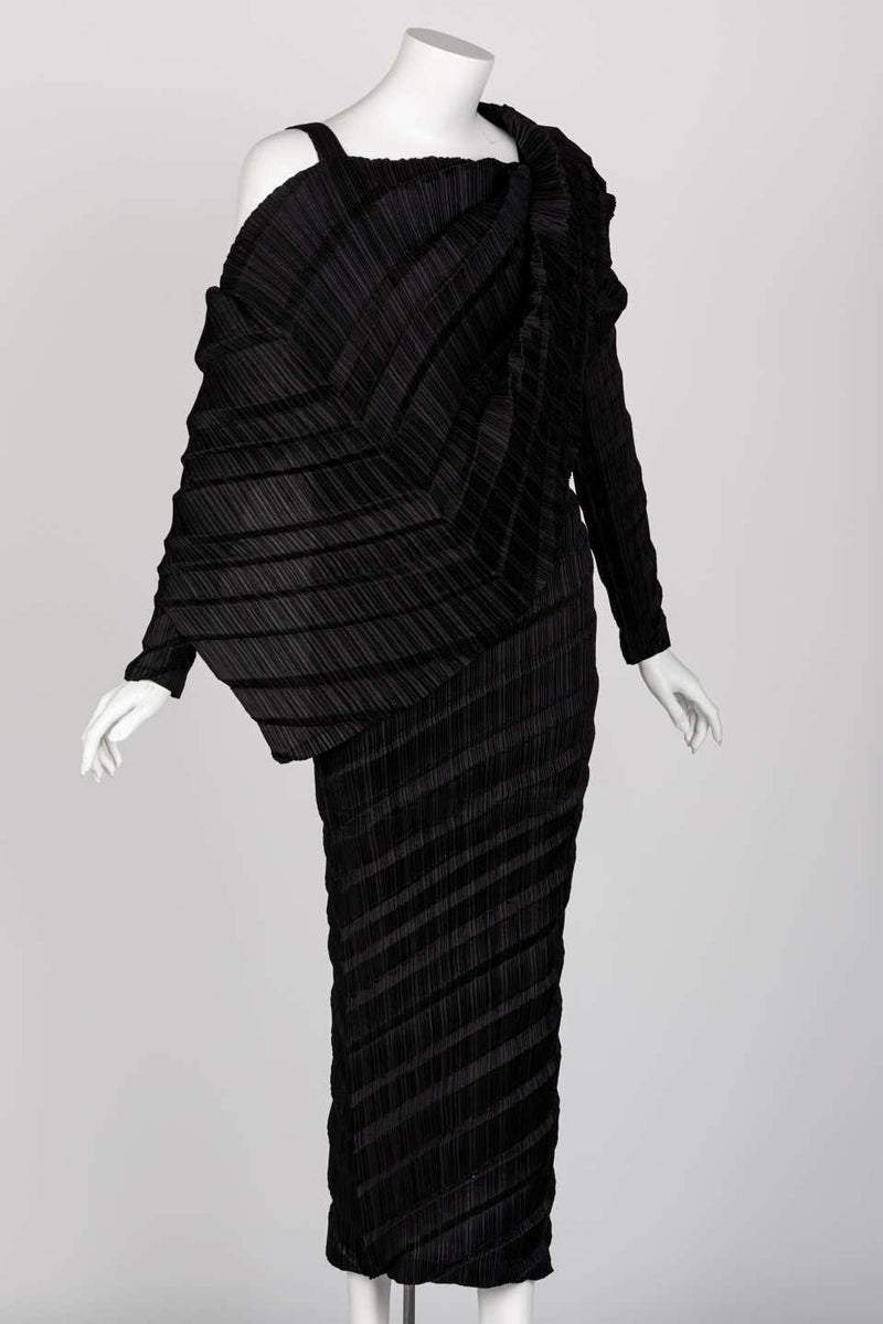 Issey Miyake Black Pleated Sculptural Dress, 1990s