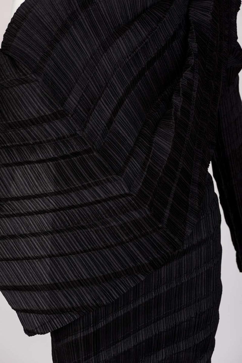 Issey Miyake Black Pleated Sculptural Dress, 1990s