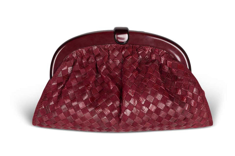 Bottega Veneta Burgundy Suede & Lizard Intrecciato Clutch Bag, 1980's