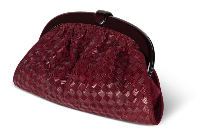 Bottega Veneta Burgundy Suede & Lizard Intrecciato Clutch Bag, 1980's