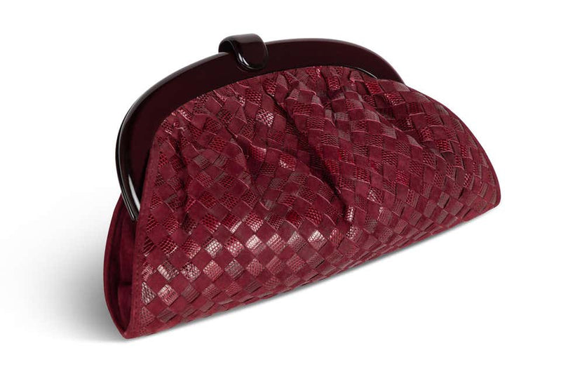 Bottega Veneta Burgundy Suede & Lizard Intrecciato Clutch Bag, 1980's