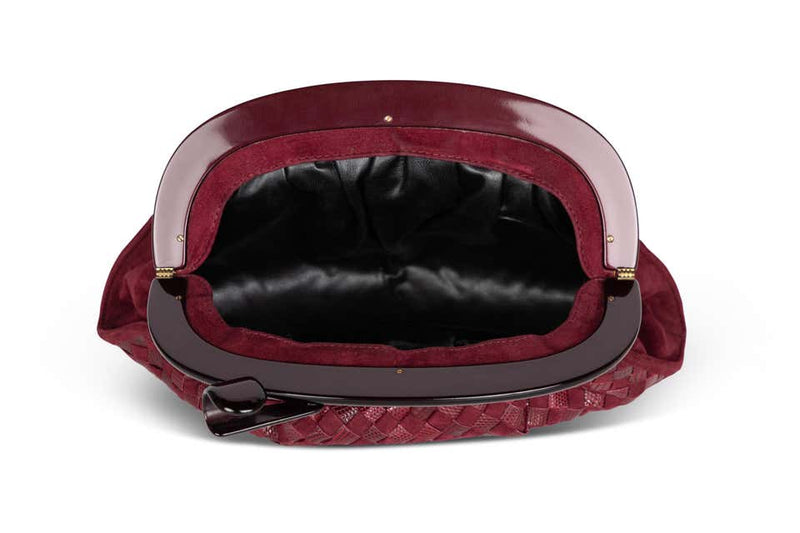 Bottega Veneta Burgundy Suede & Lizard Intrecciato Clutch Bag, 1980's