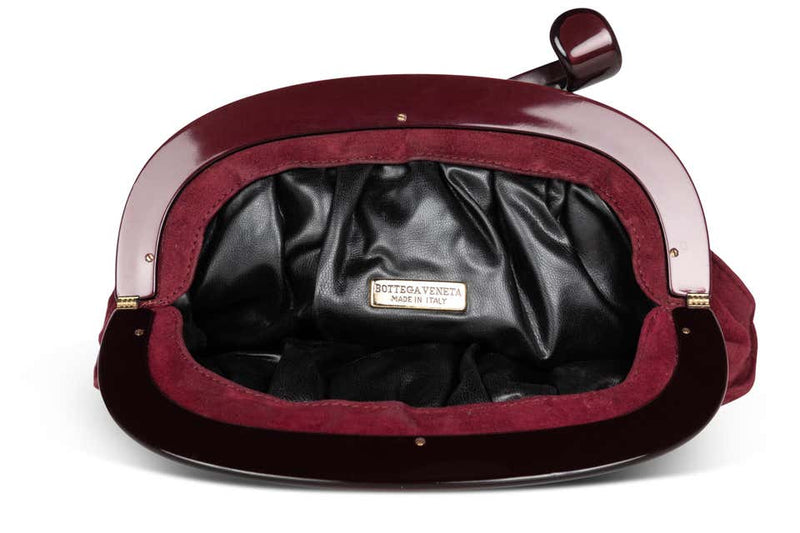 Bottega Veneta Burgundy Suede & Lizard Intrecciato Clutch Bag, 1980's