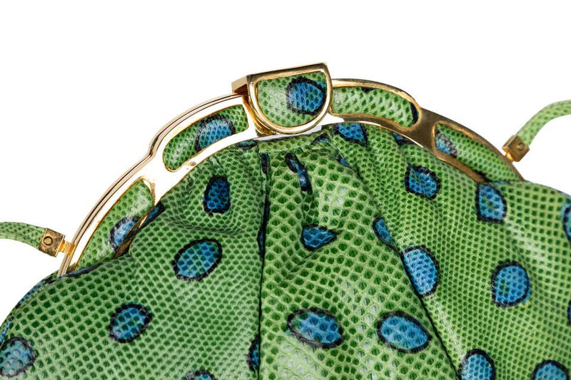 Judith Leiber Green and Blue Reptile Leather Clutch Bag, 1986