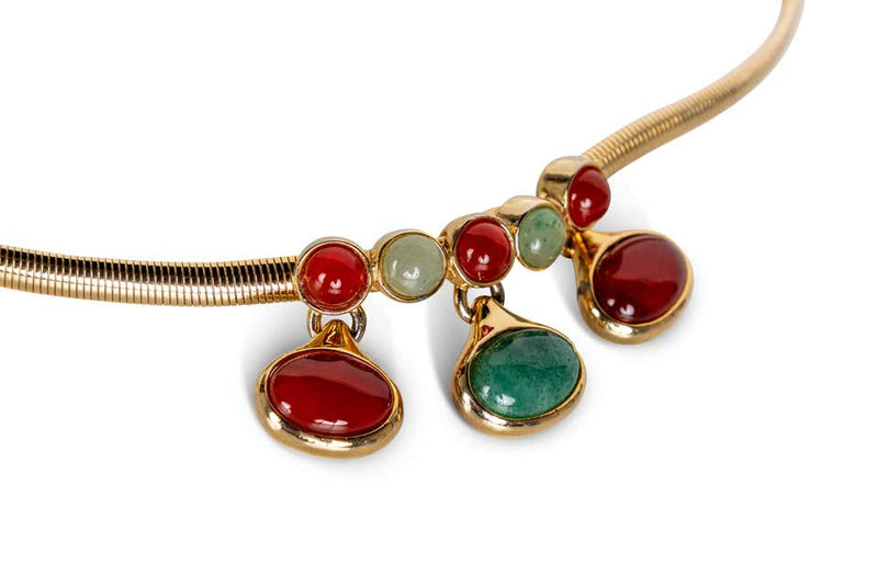 Judith Leiber Gold Snake Chain Jade & Carnelian Belt