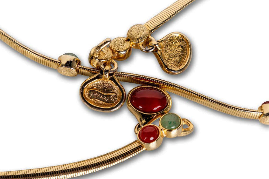 Judith Leiber Gold Snake Chain Jade & Carnelian Belt – Basha  display picture 1