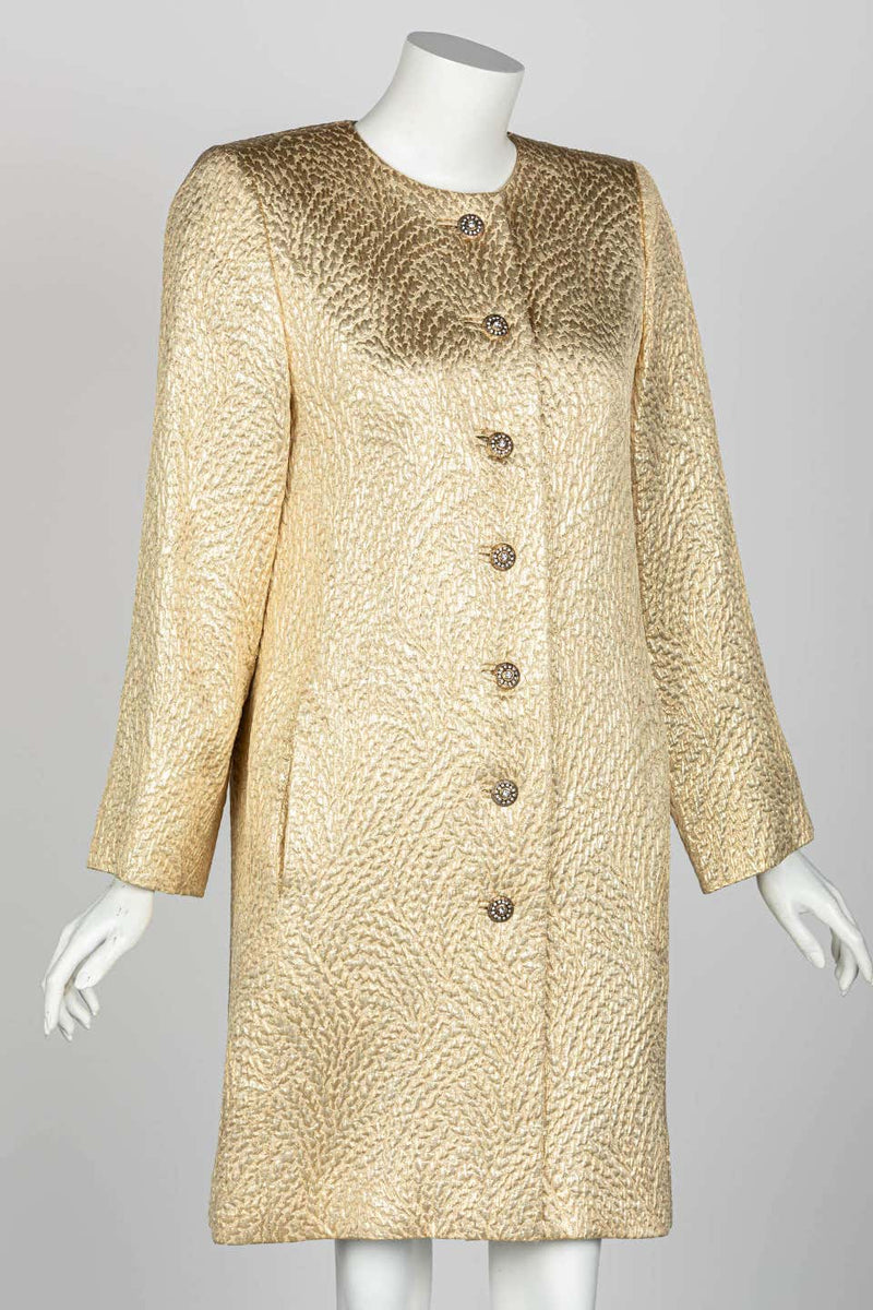 Yves Saint Laurent Gold Evening Coat w/ Jeweled Buttons YSL, 1990s