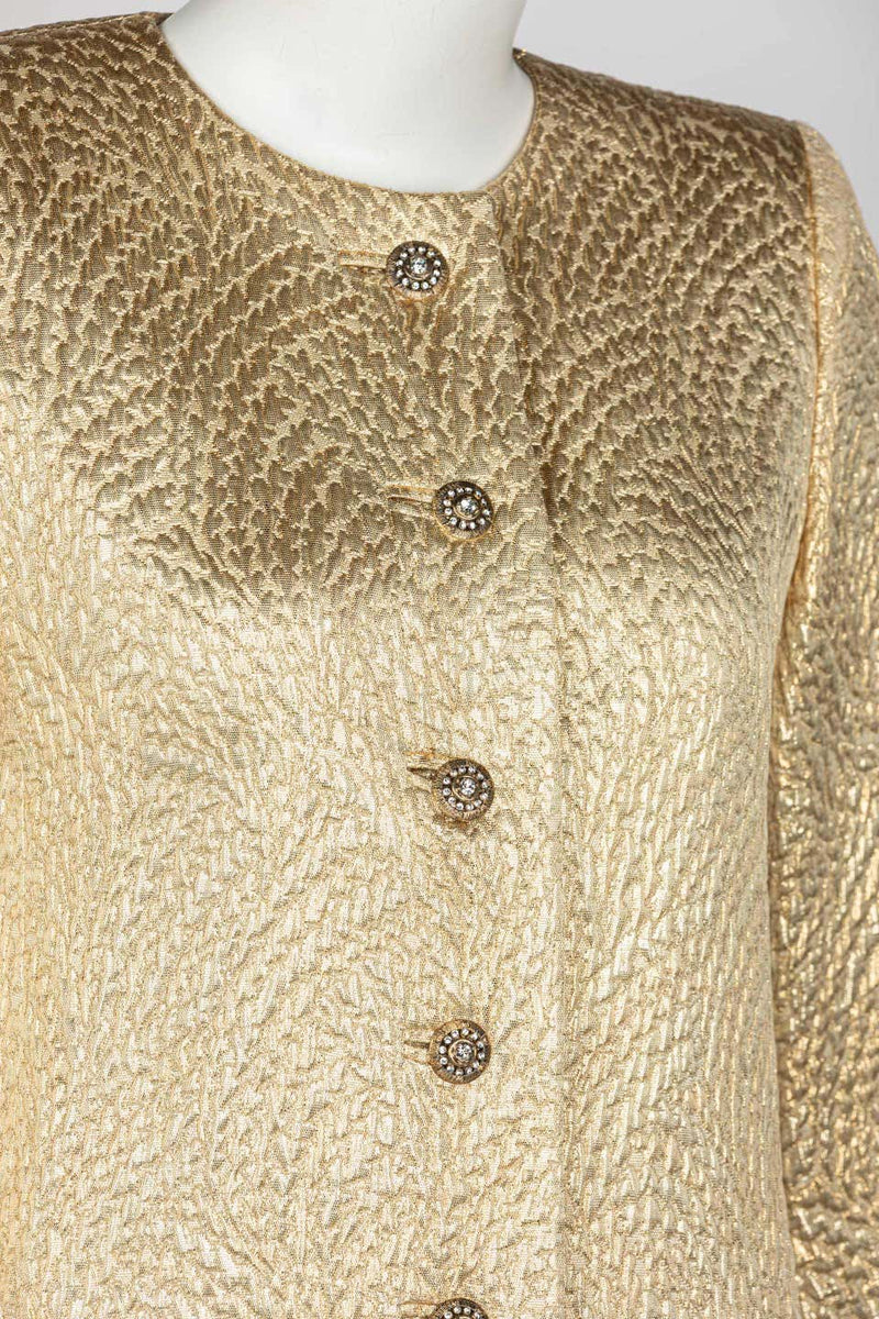 Yves Saint Laurent Gold Evening Coat w/ Jeweled Buttons YSL, 1990s