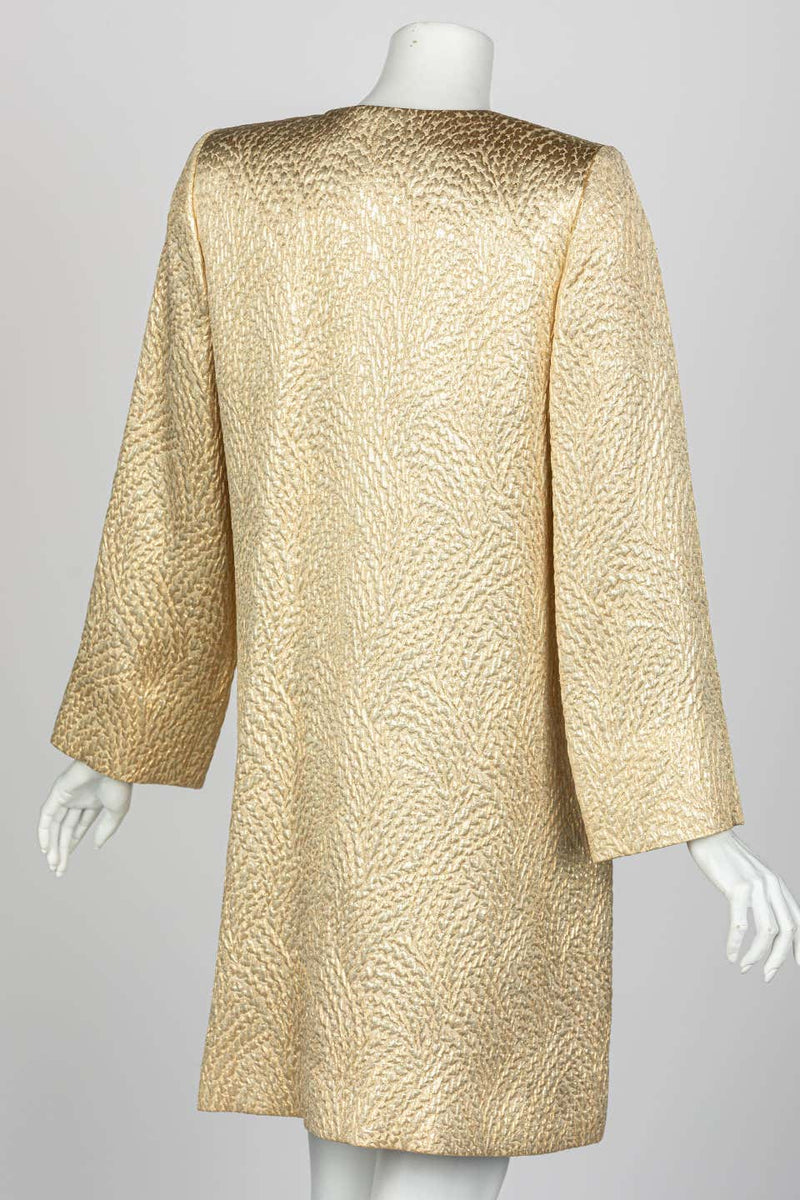 Yves Saint Laurent Gold Evening Coat w/ Jeweled Buttons YSL, 1990s