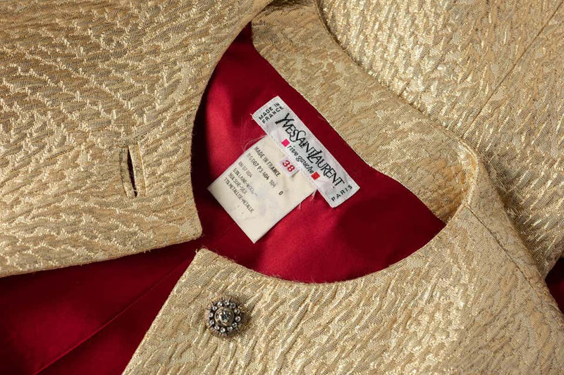 Yves Saint Laurent Gold Evening Coat w/ Jeweled Buttons YSL, 1990s
