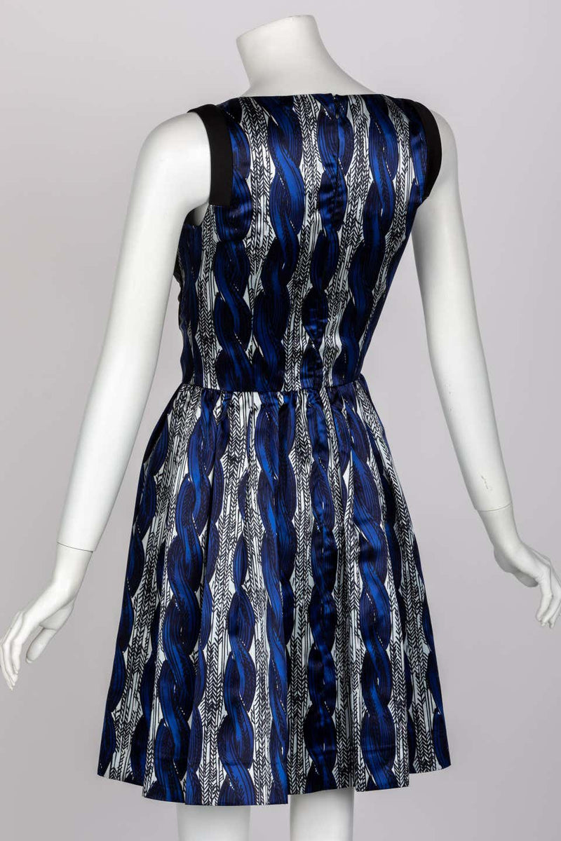 Prada Silk Cable Knit Blue Black Printed Cut Out Dress Runway Fall 2010