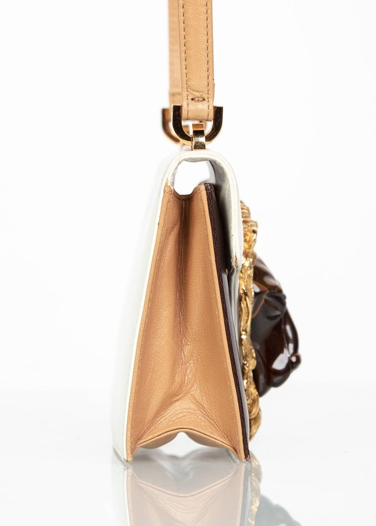 1970s Valentino Tiger's Eye Lion Head Gold Brown Ivory Shoulder Bag