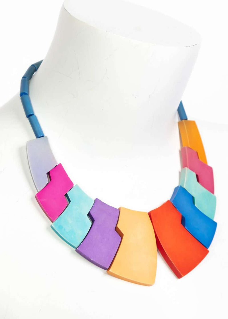 Guillemette L'Hoir Paris Multicolored "French Bakelite" Galalith Necklace, 1970s