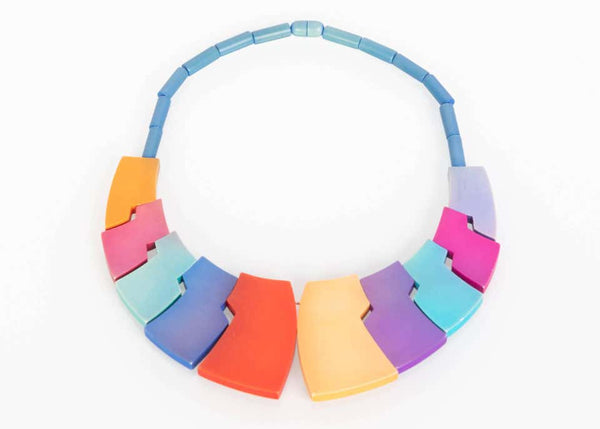 Guillemette L'Hoir Paris Multicolored "French Bakelite" Galalith Necklace, 1970s