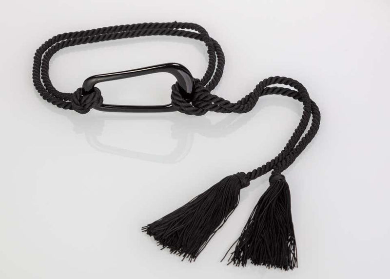 Vintage Black Rope Tassel Plastic Statement Belt attributed YSL