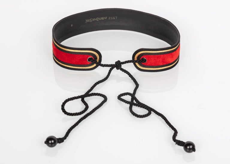 Yves Saint Laurent YSL Russian Collection Red suede Black Gold belt, 1970s