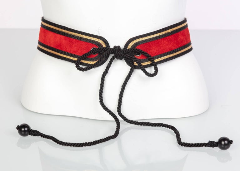 Yves Saint Laurent YSL Russian Collection Red suede Black Gold belt, 1970s
