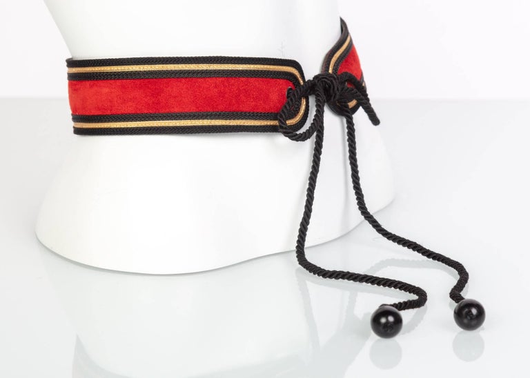 Yves Saint Laurent YSL Russian Collection Red suede Black Gold belt, 1970s