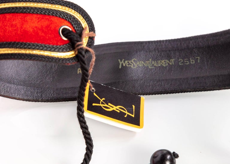 Yves Saint Laurent YSL Russian Collection Red suede Black Gold belt, 1970s