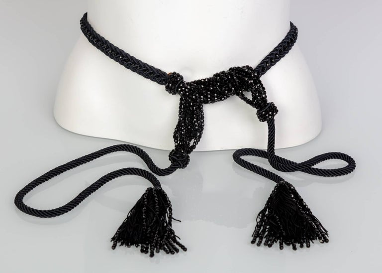 Yves Saint Laurent YSL Black Beaded Rope and Tassel Necklace Belt, 1990s
