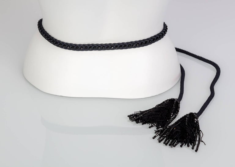 Yves Saint Laurent YSL Black Beaded Rope and Tassel Necklace Belt, 1990s