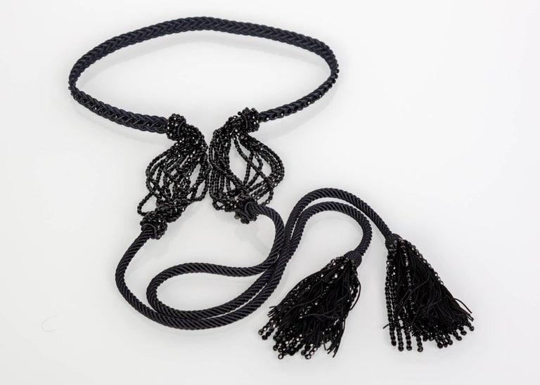 Yves Saint Laurent YSL Black Beaded Rope and Tassel Necklace Belt, 1990s