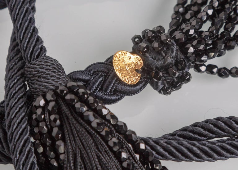 Yves Saint Laurent YSL Black Beaded Rope and Tassel Necklace Belt, 1990s