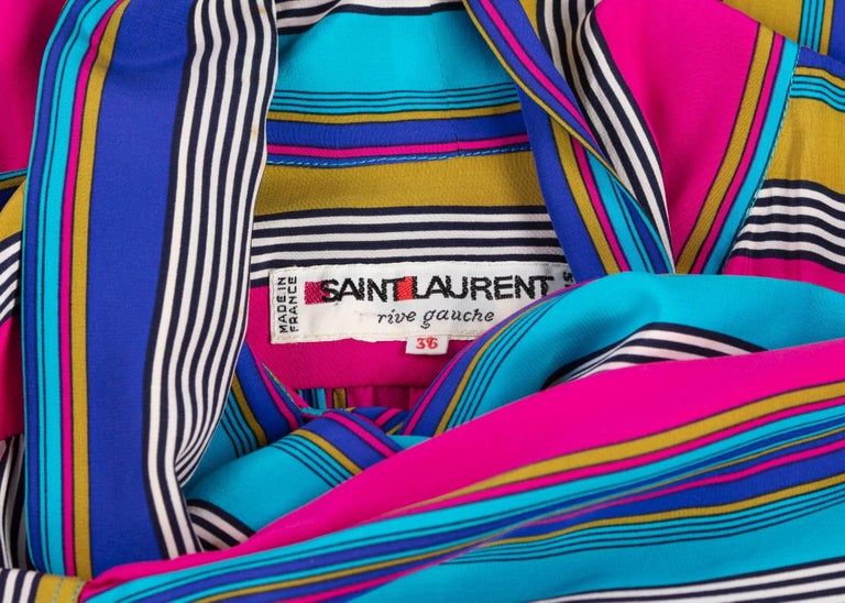 1982 Yves Saint Laurent Multicolored Striped Silk Dress Documented YSL