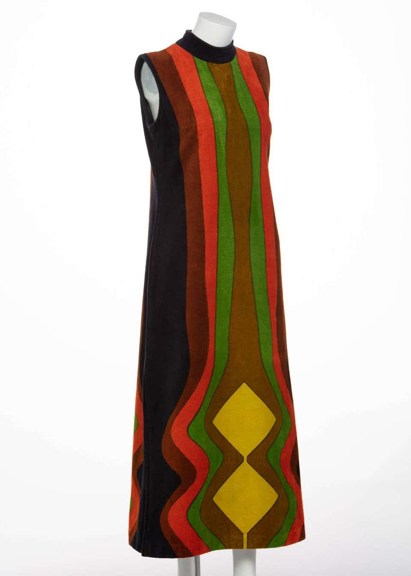 Yves Saint Laurent Multicolored Print Terry Cloth Caftan Dress, 1970s