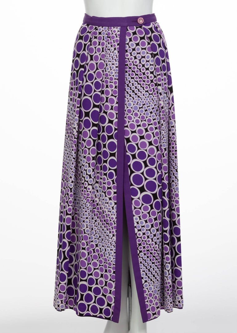 Mod Purple and White Polka Dot Maxi Wrap Skirt, 1970s
