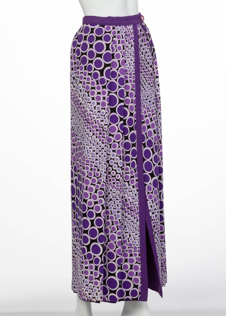 Mod Purple and White Polka Dot Maxi Wrap Skirt, 1970s