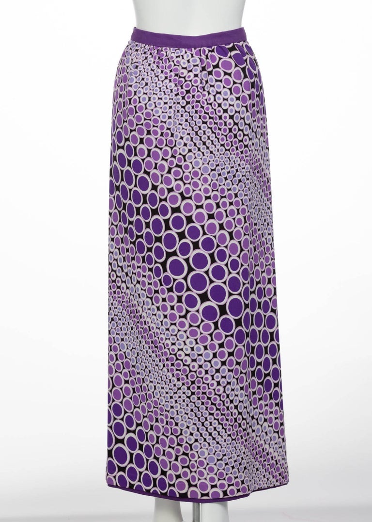 Mod Purple and White Polka Dot Maxi Wrap Skirt, 1970s