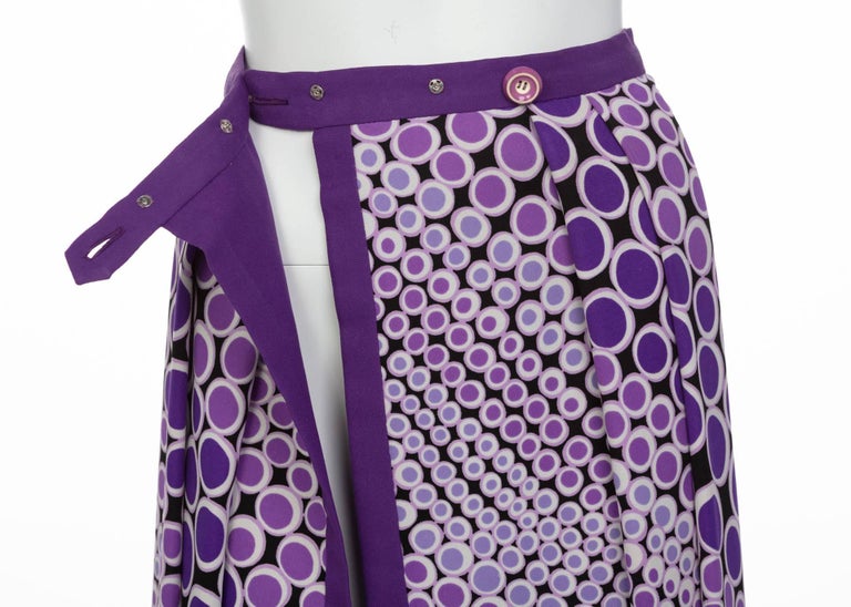 Mod Purple and White Polka Dot Maxi Wrap Skirt, 1970s