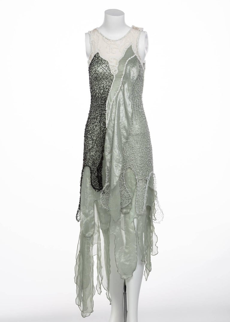 Rodarte Runway Beaded Metal Net Sea Foam Lame Swarovski Crystals Dress, 2015