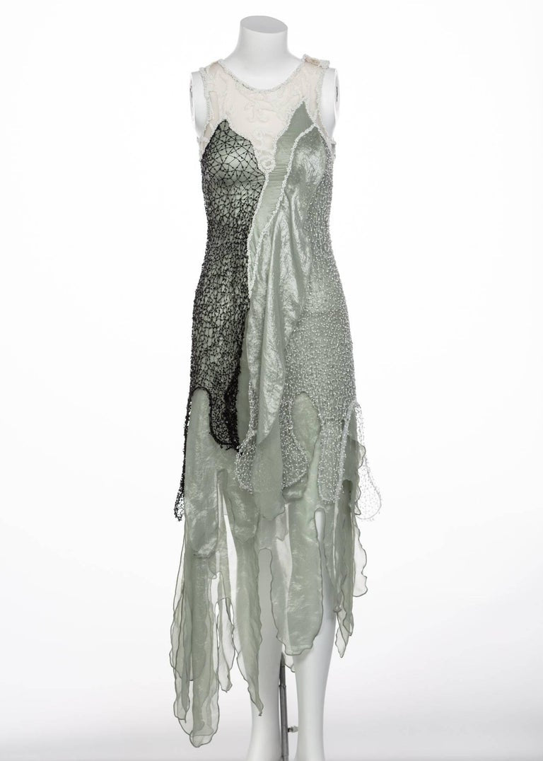 Rodarte Runway Beaded Metal Net Sea Foam Lame Swarovski Crystals Dress, 2015