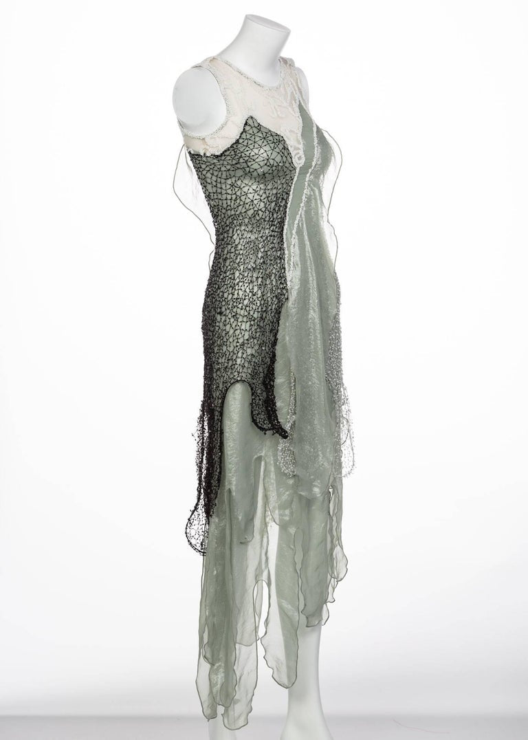Rodarte Runway Beaded Metal Net Sea Foam Lame Swarovski Crystals Dress, 2015